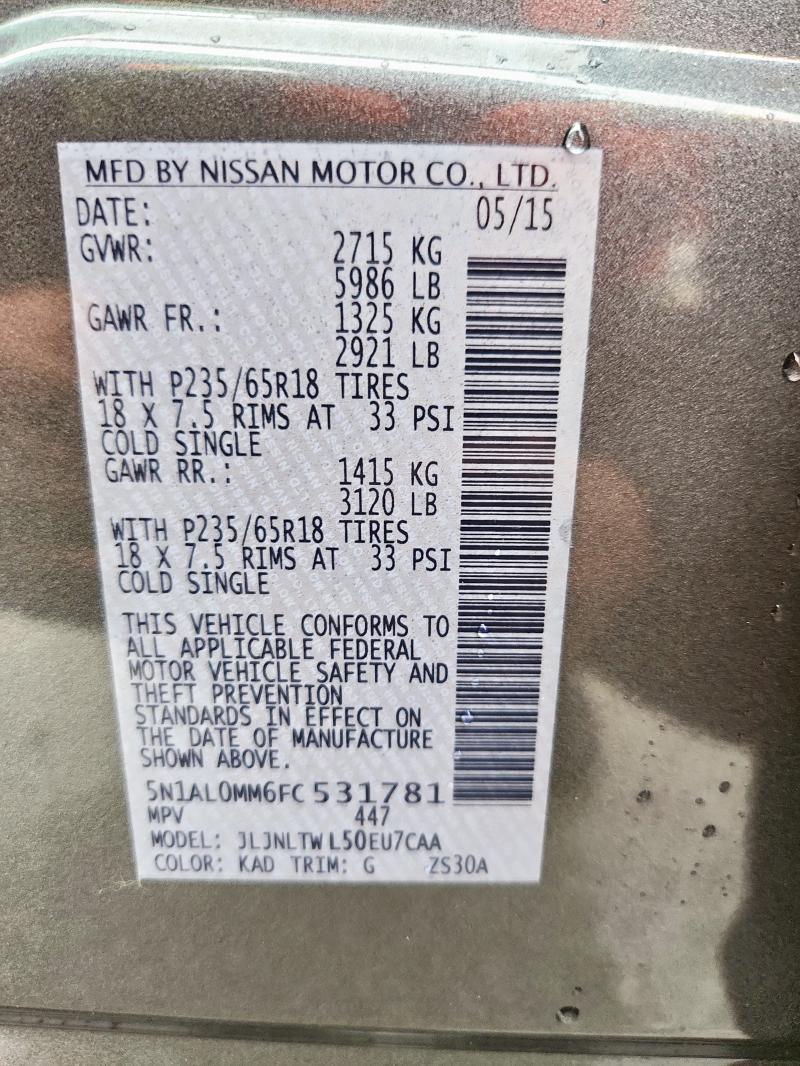 2015 INFINITI QX60 5N1AL0MM6FC531781