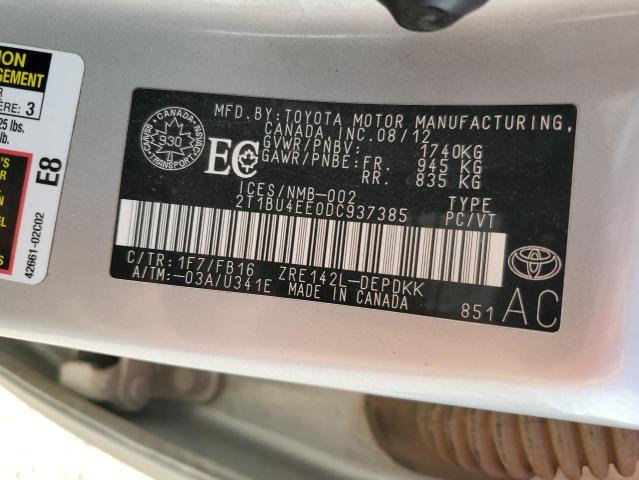 2013 TOYOTA COROLLA BA - 2T1BU4EE0DC937385