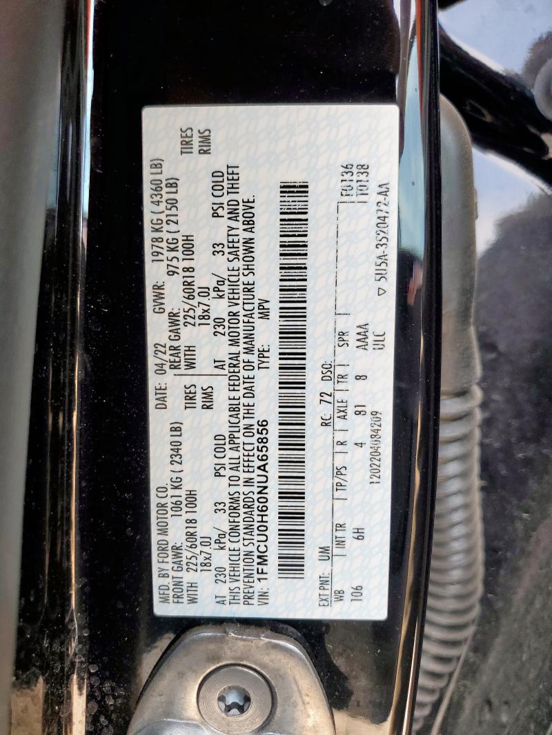 2022 FORD ESCAPE SEL 1FMCU0H60NUA65856