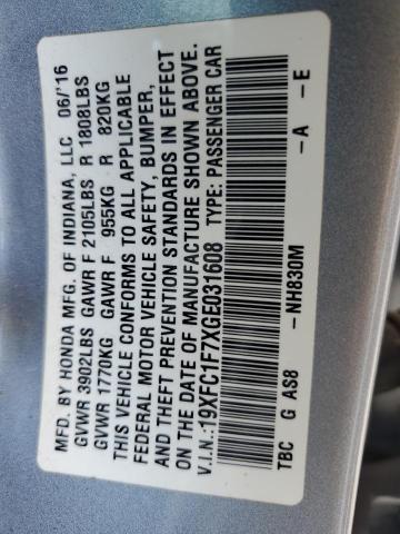 2016 HONDA CIVIC EXL 19XFC1F7XGE031608