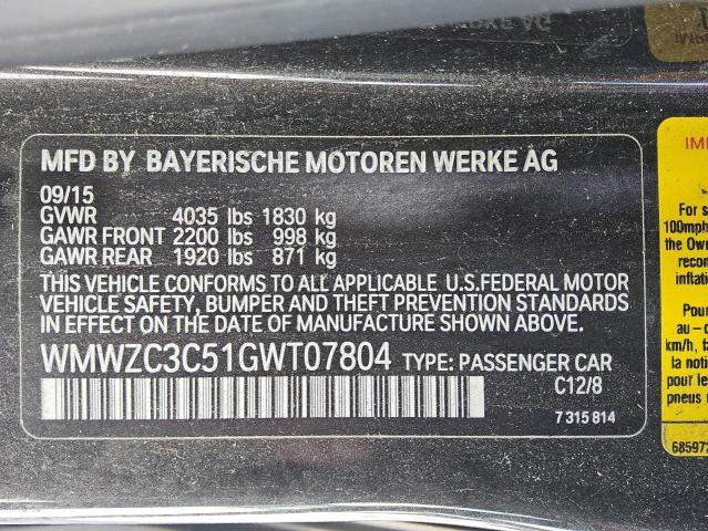 2016 MINI COOPER S C WMWZC3C51GWT07804