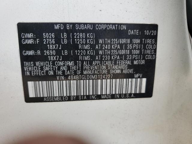 2021 SUBARU OUTBACK ON 4S4BTGLD0M3124227