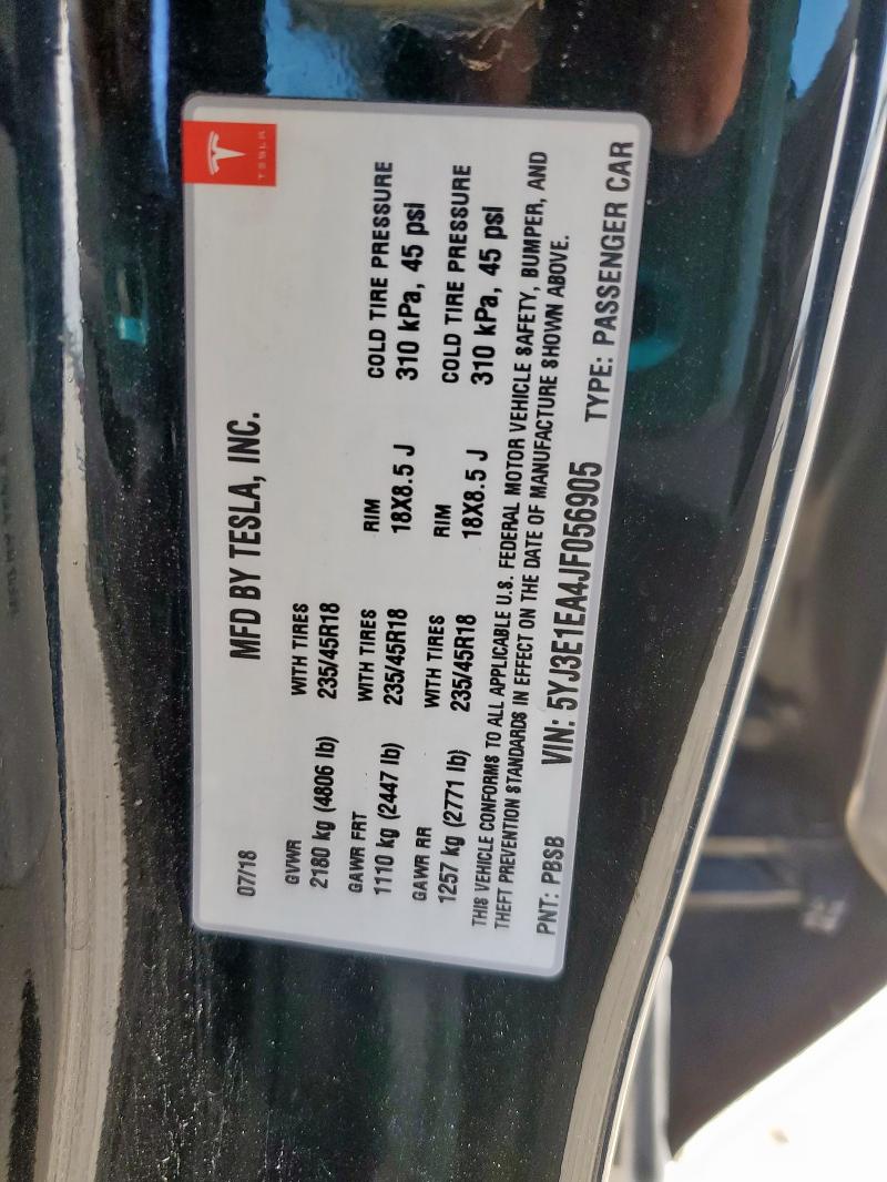 2018 TESLA MODEL 3 5YJ3E1EA4JF056905