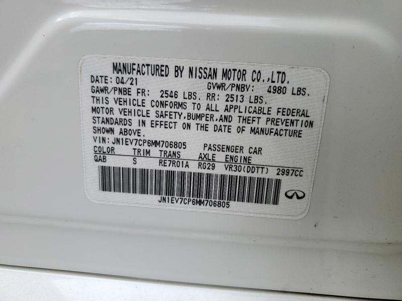 2021 INFINITI Q50 SENSOR JN1EV7CP6MM706805