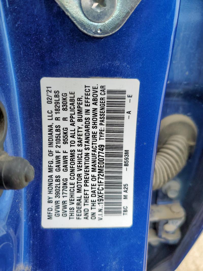 2021 HONDA CIVIC EXL 19XFC1F72ME007749