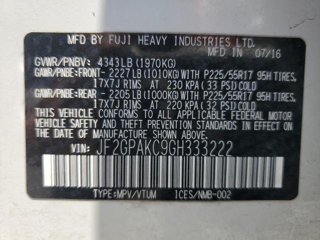 2016 SUBARU CROSSTREK JF2GPAKC9GH333222