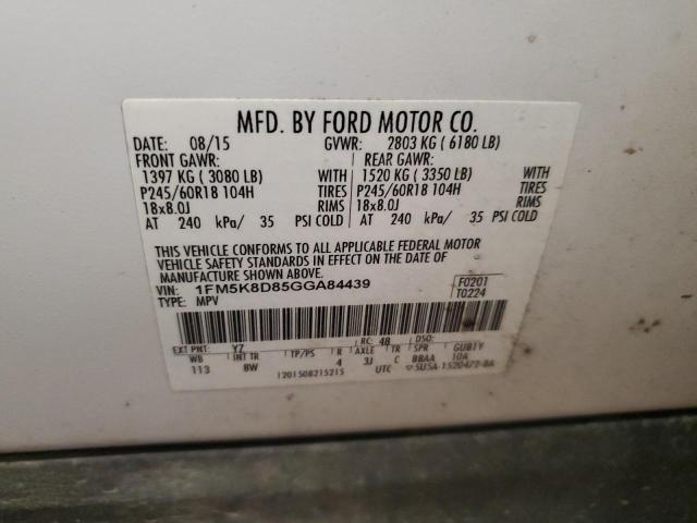 2016 FORD EXPLORER X - 1FM5K8D85GGA84439