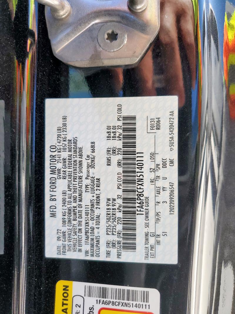 2022 FORD MUSTANG GT 1FA6P8CFXN5140111