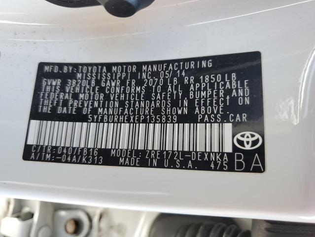 2014 TOYOTA COROLLA L - 5YFBURHEXEP135839