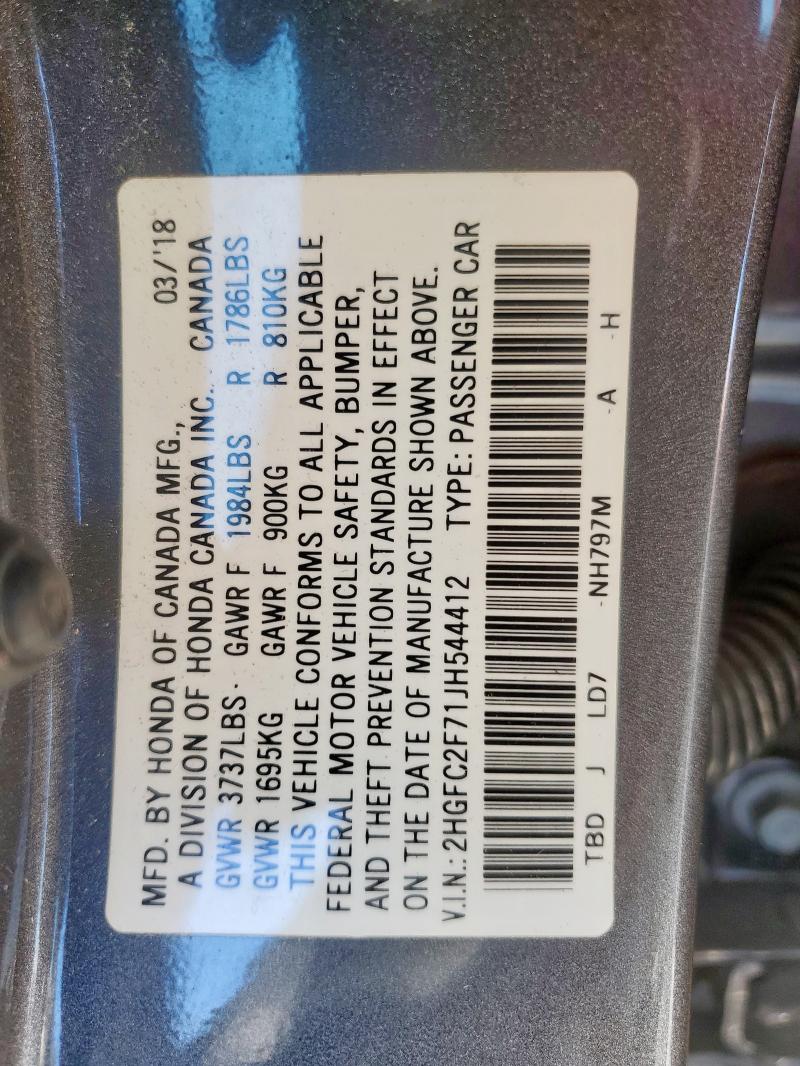 2018 HONDA CIVIC EX 2HGFC2F71JH544412