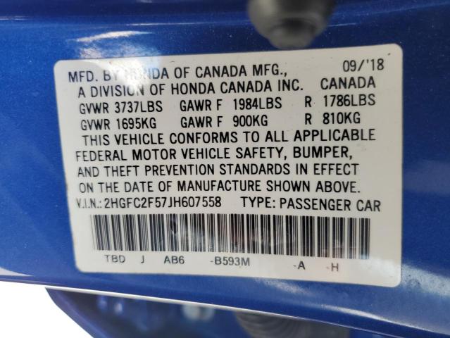 2018 HONDA CIVIC LX 2HGFC2F57JH607558