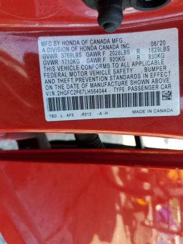 2020 HONDA CIVIC LX 2HGFC2F67LH564044