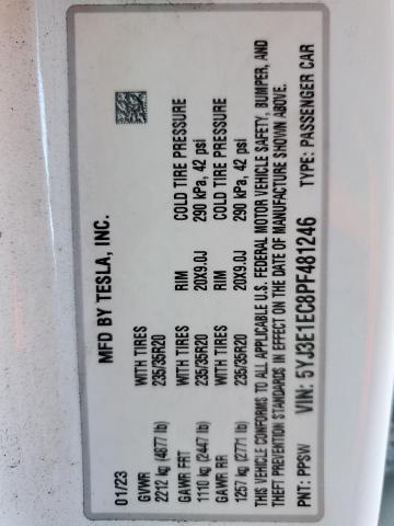 2023 TESLA MODEL 3 5YJ3E1EC8PF481246
