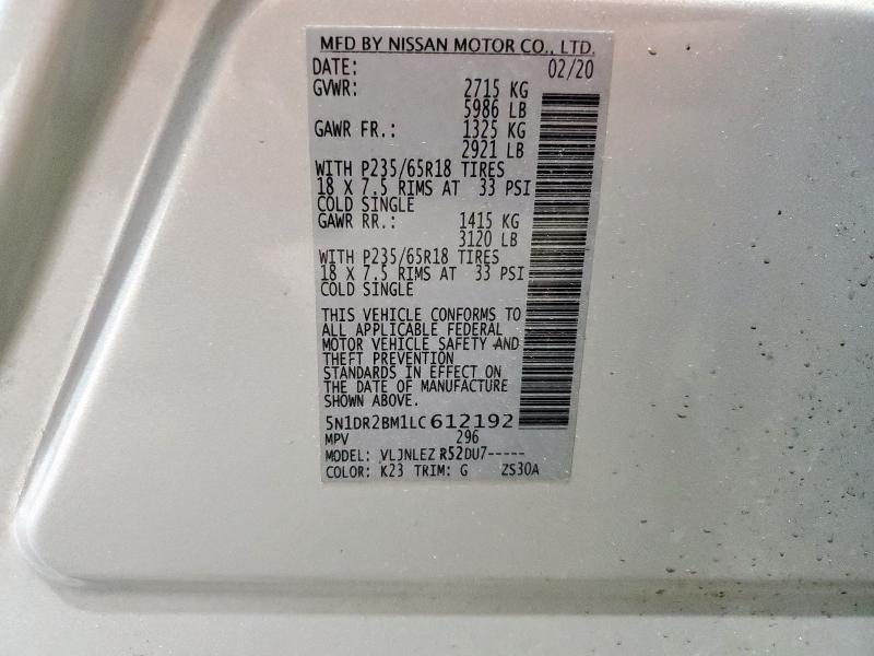 2020 NISSAN PATHFINDER - 5N1DR2BM1LC612192