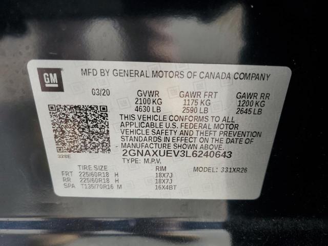 2020 CHEVROLET EQUINOX LT 2GNAXUEV3L6240643