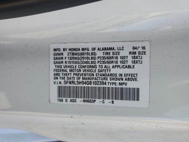2016 HONDA ODYSSEY TO 5FNRL5H94GB102394