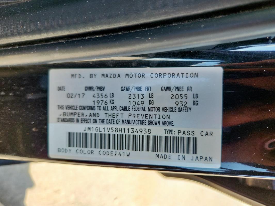 2017 MAZDA 6 TOURING JM1GL1V58H1134938