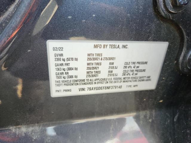 2022 TESLA MODEL Y 7SAYGDEF8NF379148