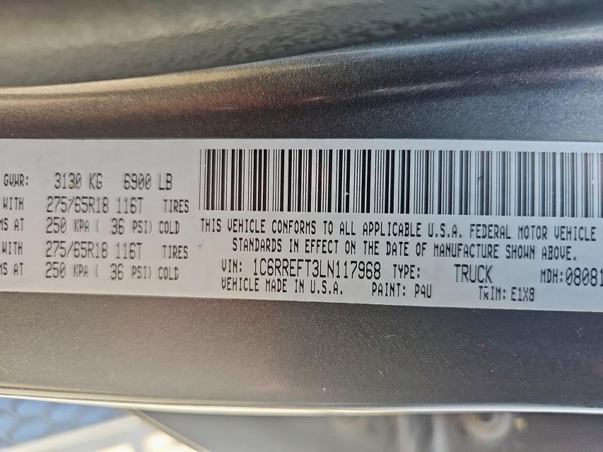2020 RAM 1500 BIG H 1C6RREFT3LN117968