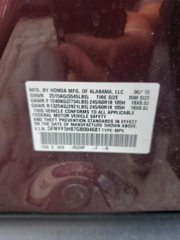 2016 HONDA PILOT EXL 5FNYF5H87GB004681