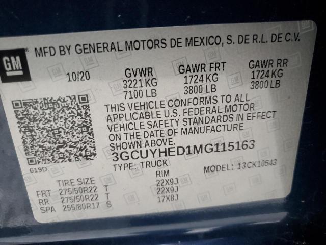 2021 CHEVROLET SILVERADO - 3GCUYHED1MG115163