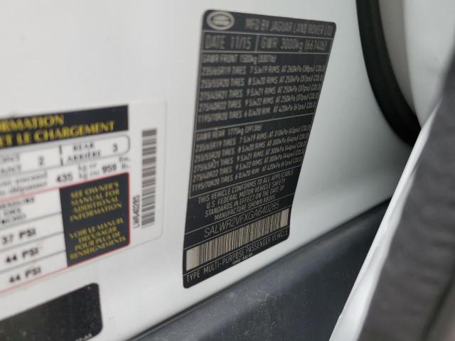 2016 LAND ROVER RANGE ROVE - SALWR2VFXGA640285