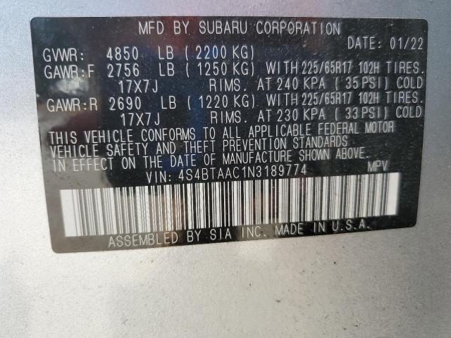 2022 SUBARU OUTBACK 4S4BTAAC1N3189774