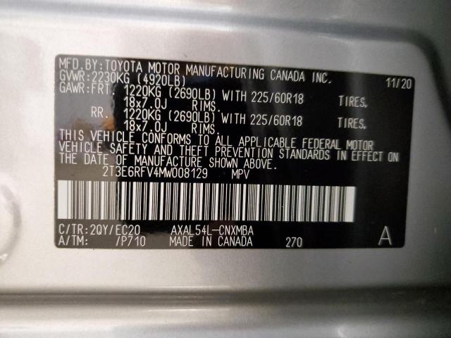 2021 TOYOTA RAV4 XSE 2T3E6RFV4MW008129