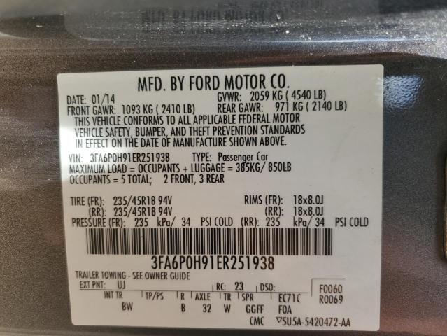 2014 FORD FUSION SE - 3FA6P0H91ER251938