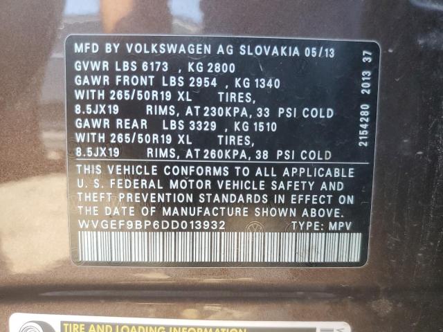 2013 VOLKSWAGEN TOUAREG V6 - WVGEF9BP6DD013932