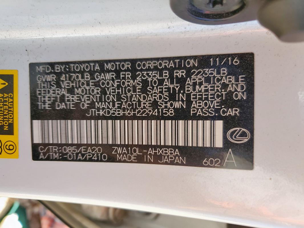 2017 LEXUS CT 200 JTHKD5BH6H2294158