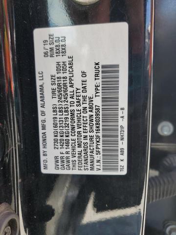 2019 HONDA RIDGELINE - 5FPYK3F16KB039587