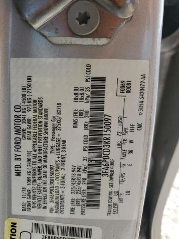 2019 FORD FUSION SEL 3FA6P0CD3KR150097