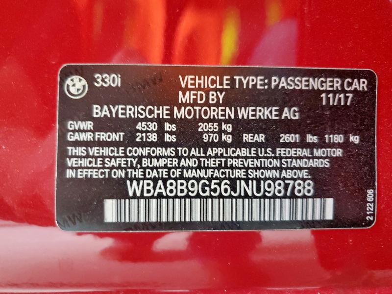 2018 BMW 330 I WBA8B9G56JNU98788