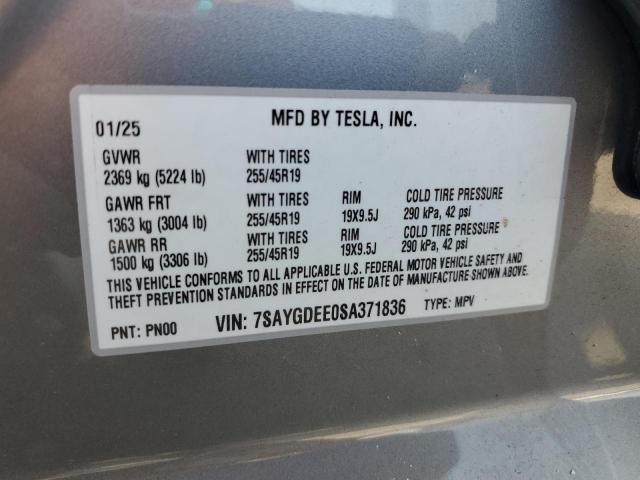 2025 TESLA MODEL Y 7SAYGDEE0SA371836