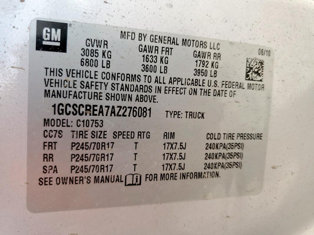 2010 CHEVROLET SILVERADO - 1GCSCREA7AZ276081
