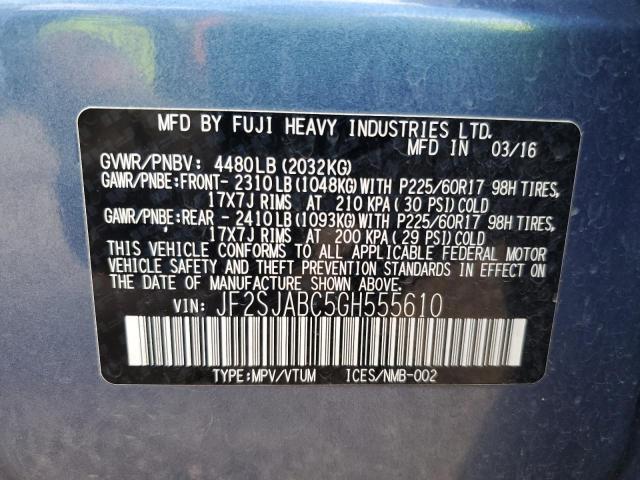 2016 SUBARU FORESTER 2 JF2SJABC5GH555610