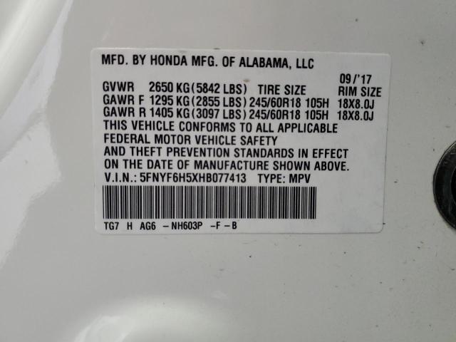 2017 HONDA PILOT EXL 5FNYF6H5XHB077413