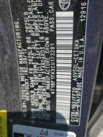2012 TOYOTA CAMRY BASE - 4T1BF1FKXCU173281