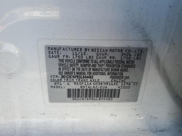 2016 NISSAN VERSA S 3N1CN7AP8GL844483