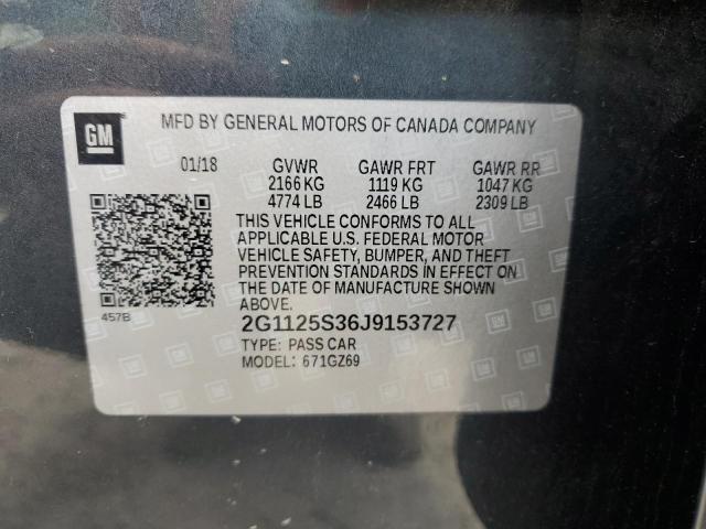 2018 CHEVROLET IMPALA PRE 2G1125S36J9153727