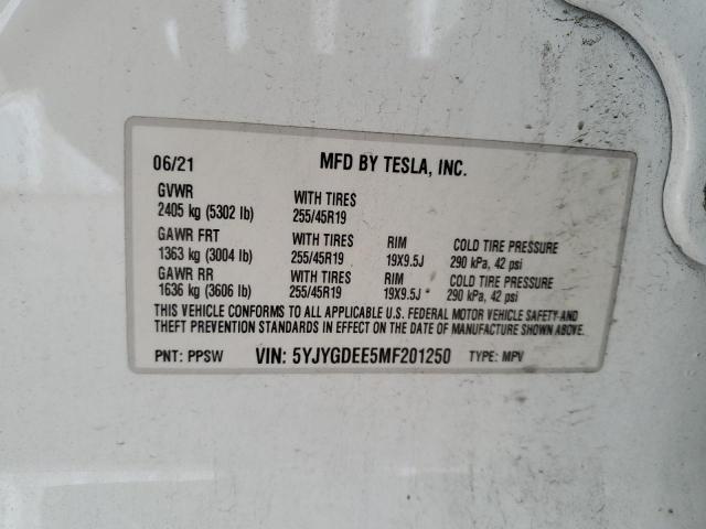 2021 TESLA MODEL Y 5YJYGDEE5MF201250