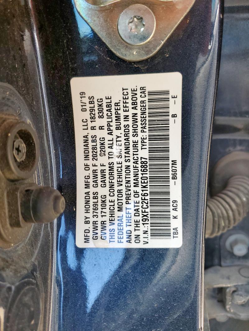 2019 HONDA CIVIC LX 19XFC2F61KE016887