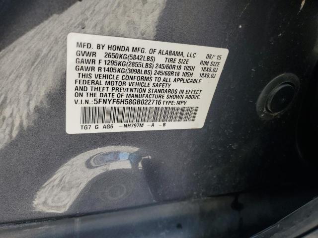 2016 HONDA PILOT EXL 5FNYF6H58GB022716