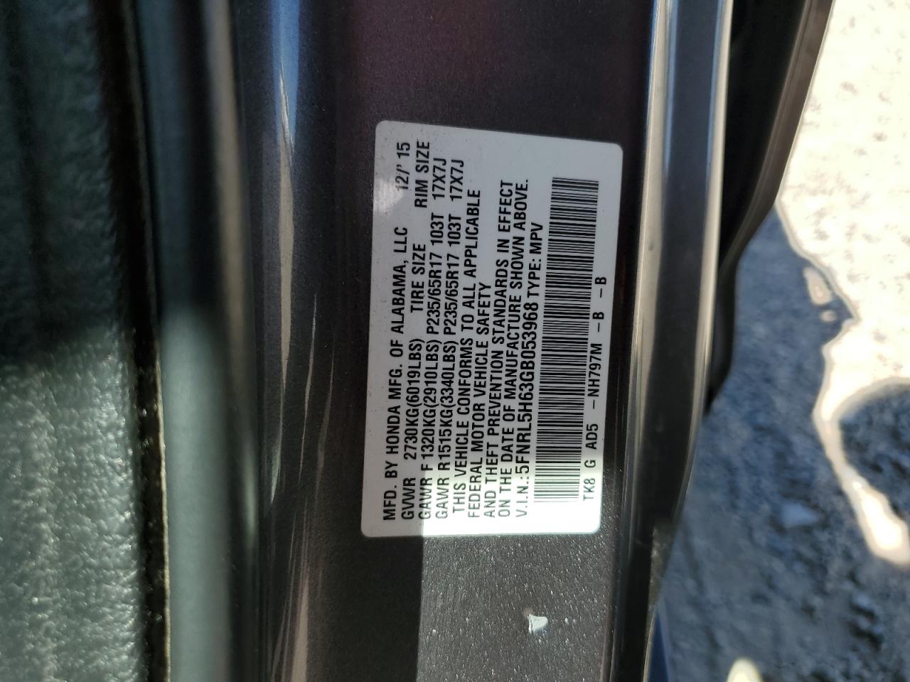 Lot #3211005566 2016 HONDA ODYSSEY EX