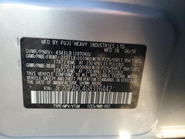 2016 SUBARU CROSSTREK JF2GPABC4G8316442