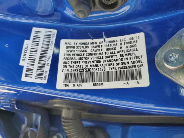2016 HONDA CIVIC LX 19XFC2F53GE081478