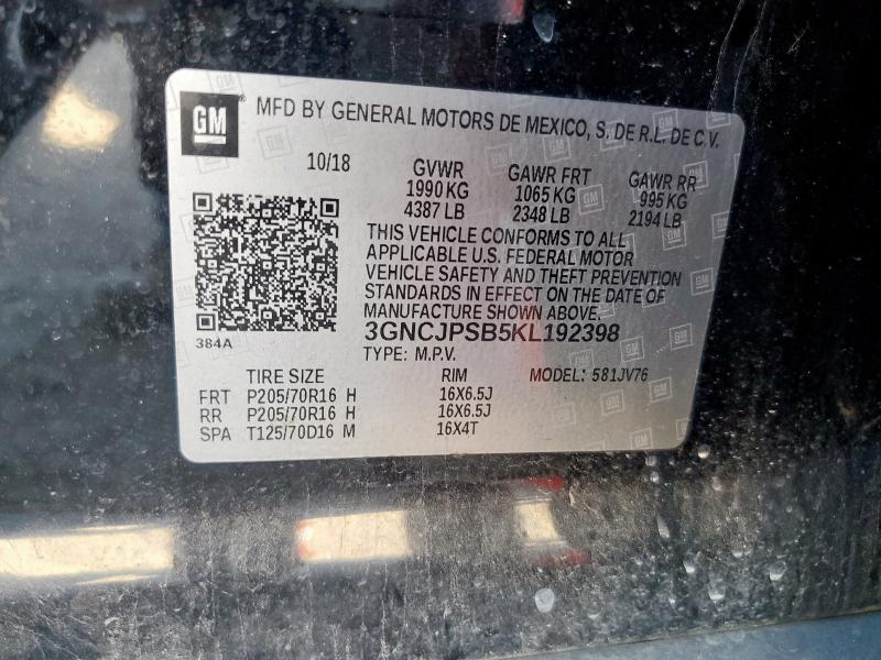 2019 CHEVROLET TRAX 1LT 3GNCJPSB5KL192398