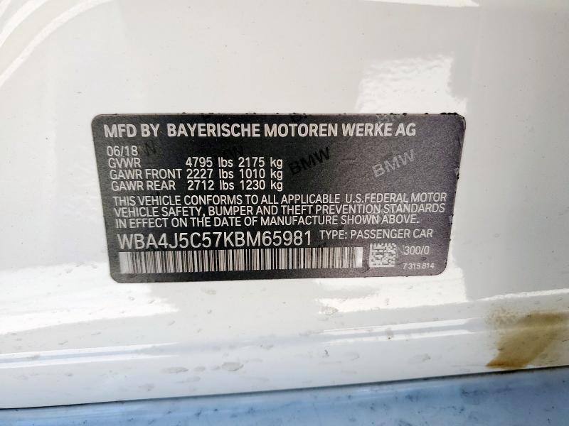 2019 BMW 440I GRAN WBA4J5C57KBM65981