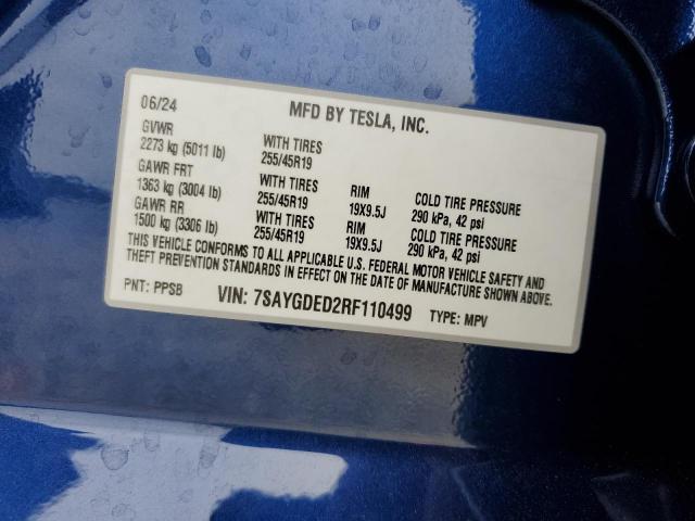 2024 TESLA MODEL Y 7SAYGDED2RF110499